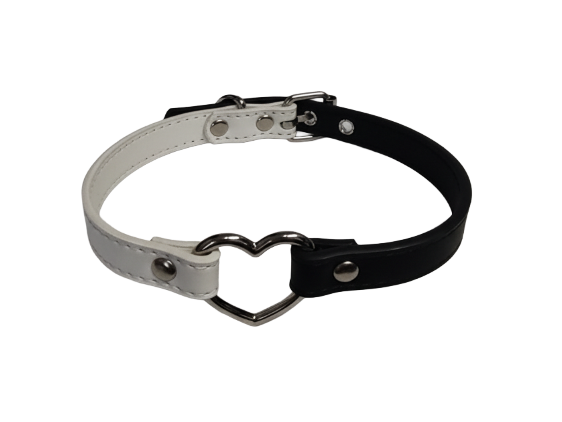 Black and white heart ring choker collar top view