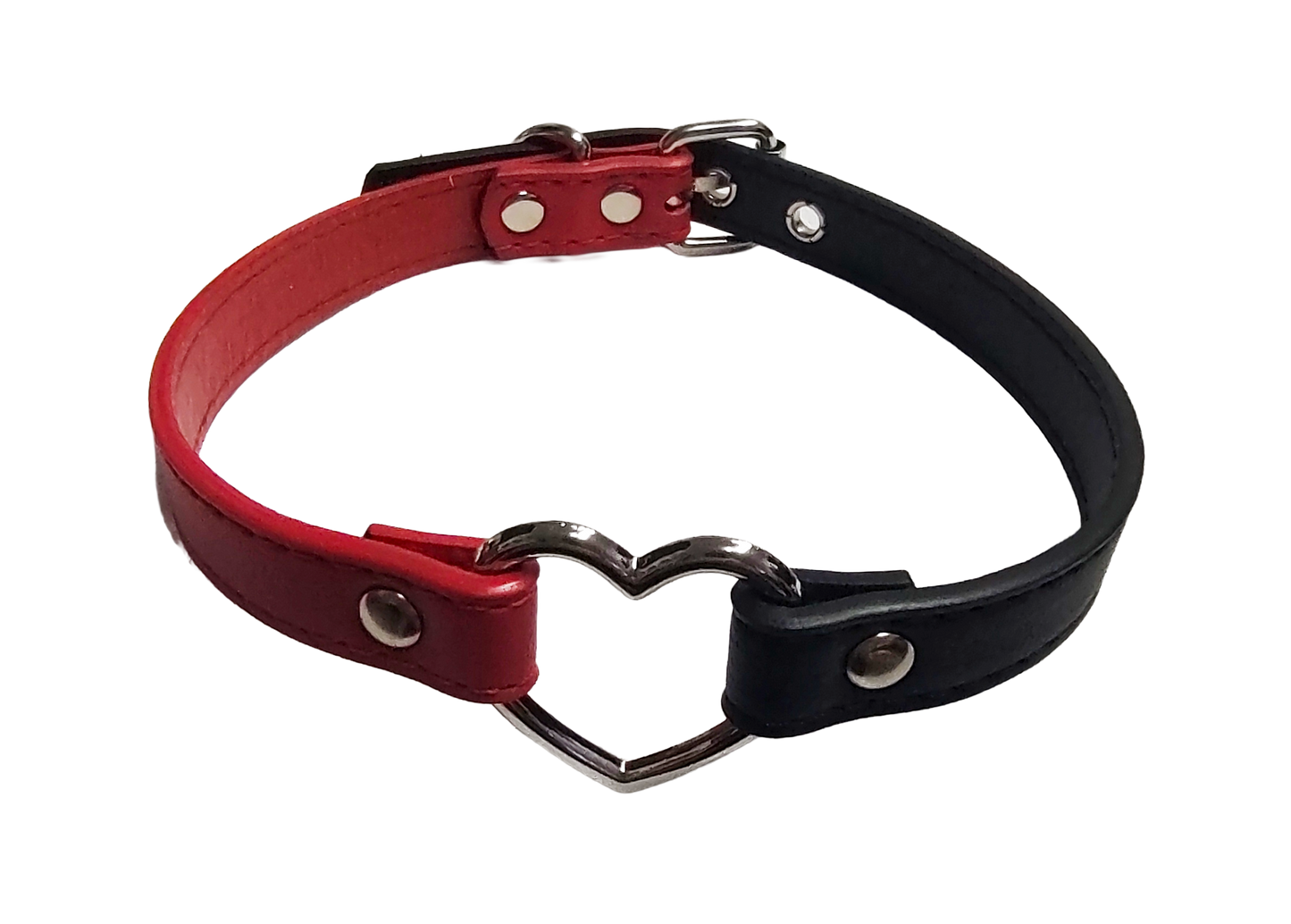 Black and red faux leather heart ring choker collar front top view