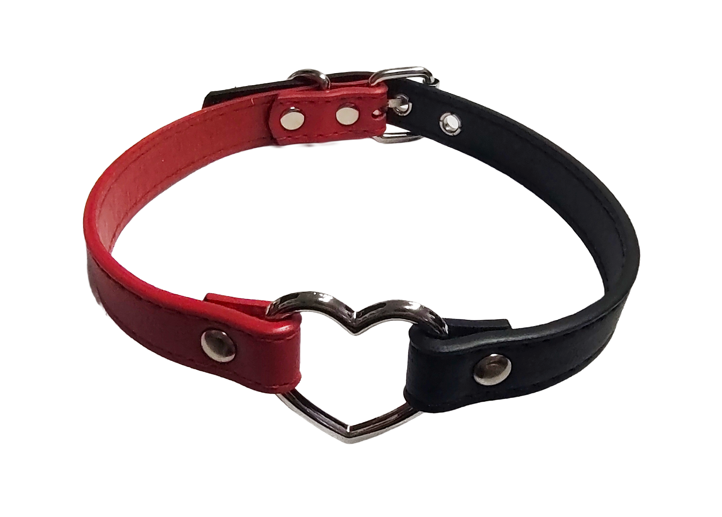 Black and red faux leather heart ring choker collar front top view