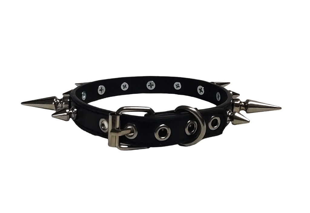 Ruinspire Collar Classic Spiked Collar - Black Faux Leather Collar with Alternating Tree Spikes