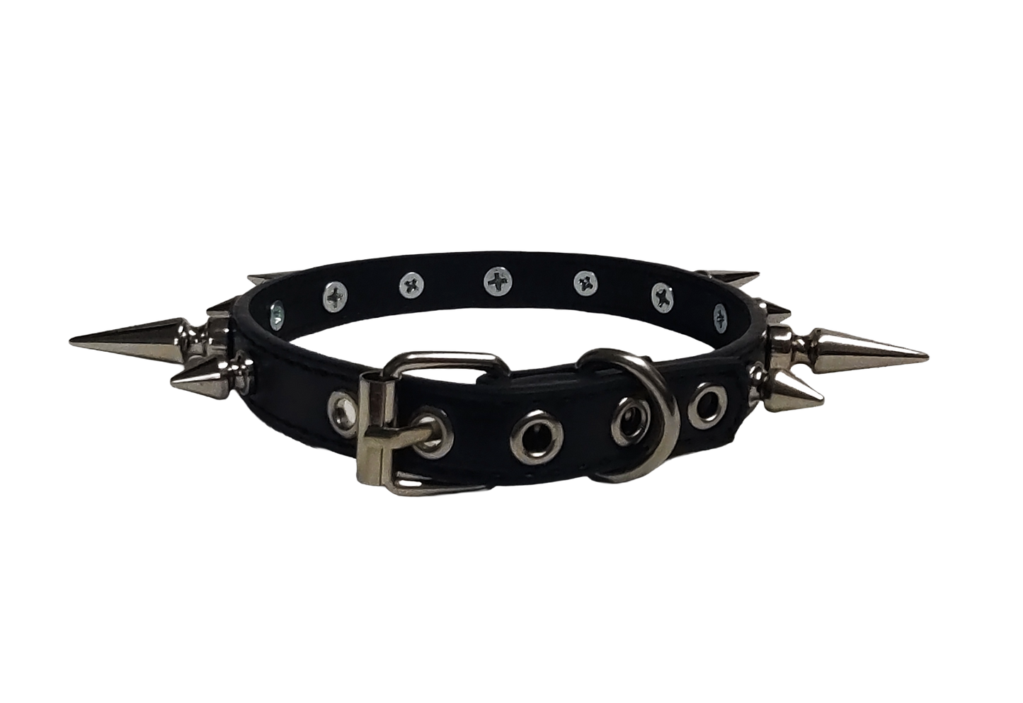 Ruinspire Collar Classic Spiked Collar - Black Faux Leather Collar with Alternating Tree Spikes