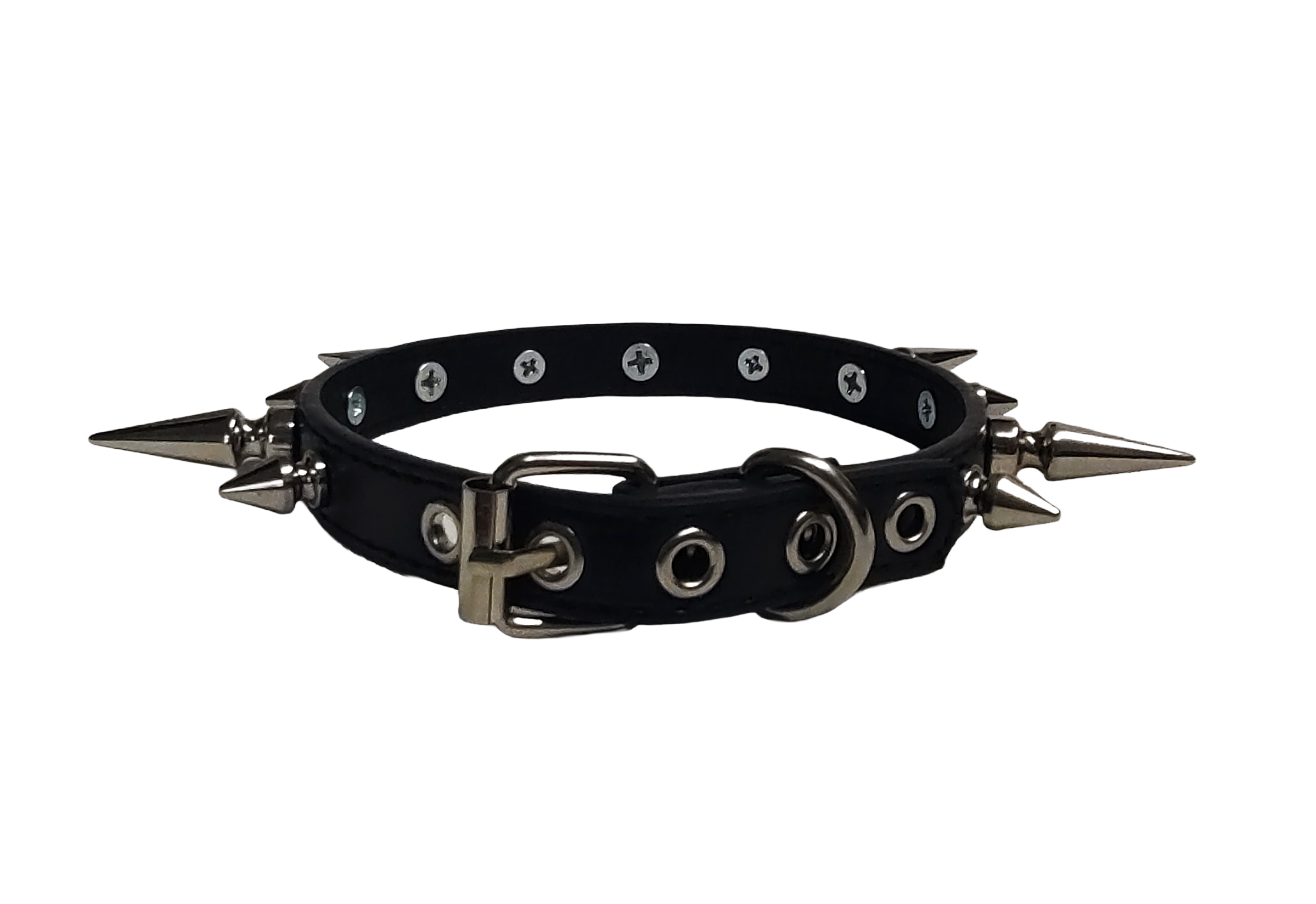 Ruinspire Collar Classic Spiked Collar - Black Faux Leather Collar with Alternating Tree Spikes