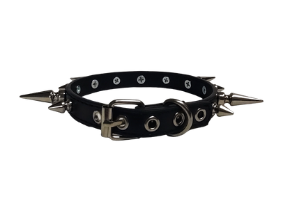 Ruinspire Collar Classic Spiked Collar - Black Faux Leather Collar with Alternating Tree Spikes