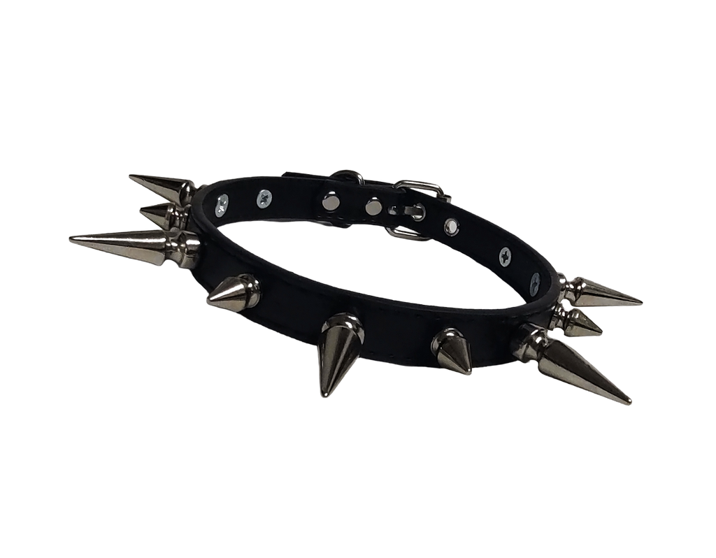 Ruinspire Collar Classic Spiked Collar - Black Faux Leather Collar with Alternating Tree Spikes