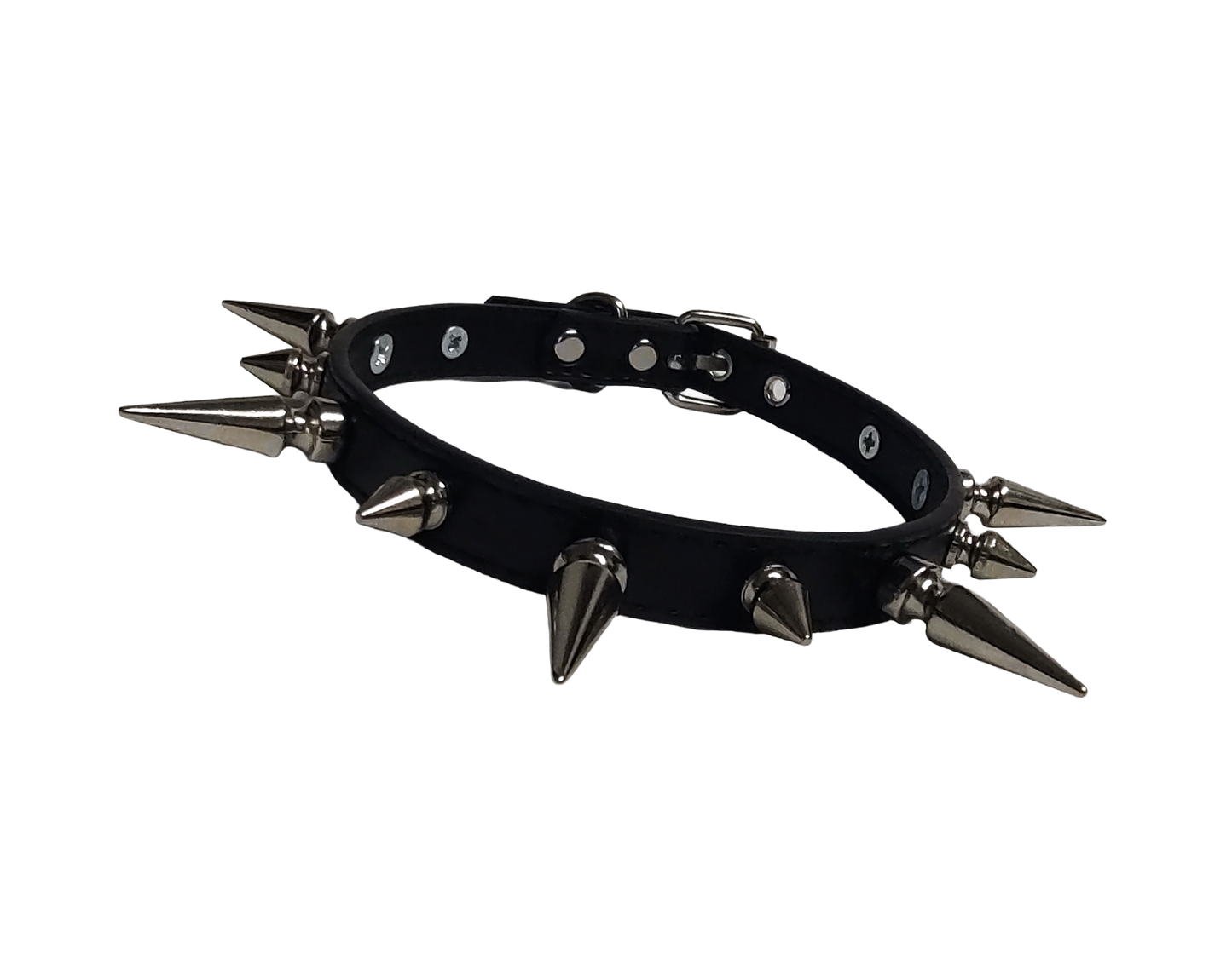 Ruinspire Collar Classic Spiked Collar - Black Faux Leather Collar with Alternating Tree Spikes