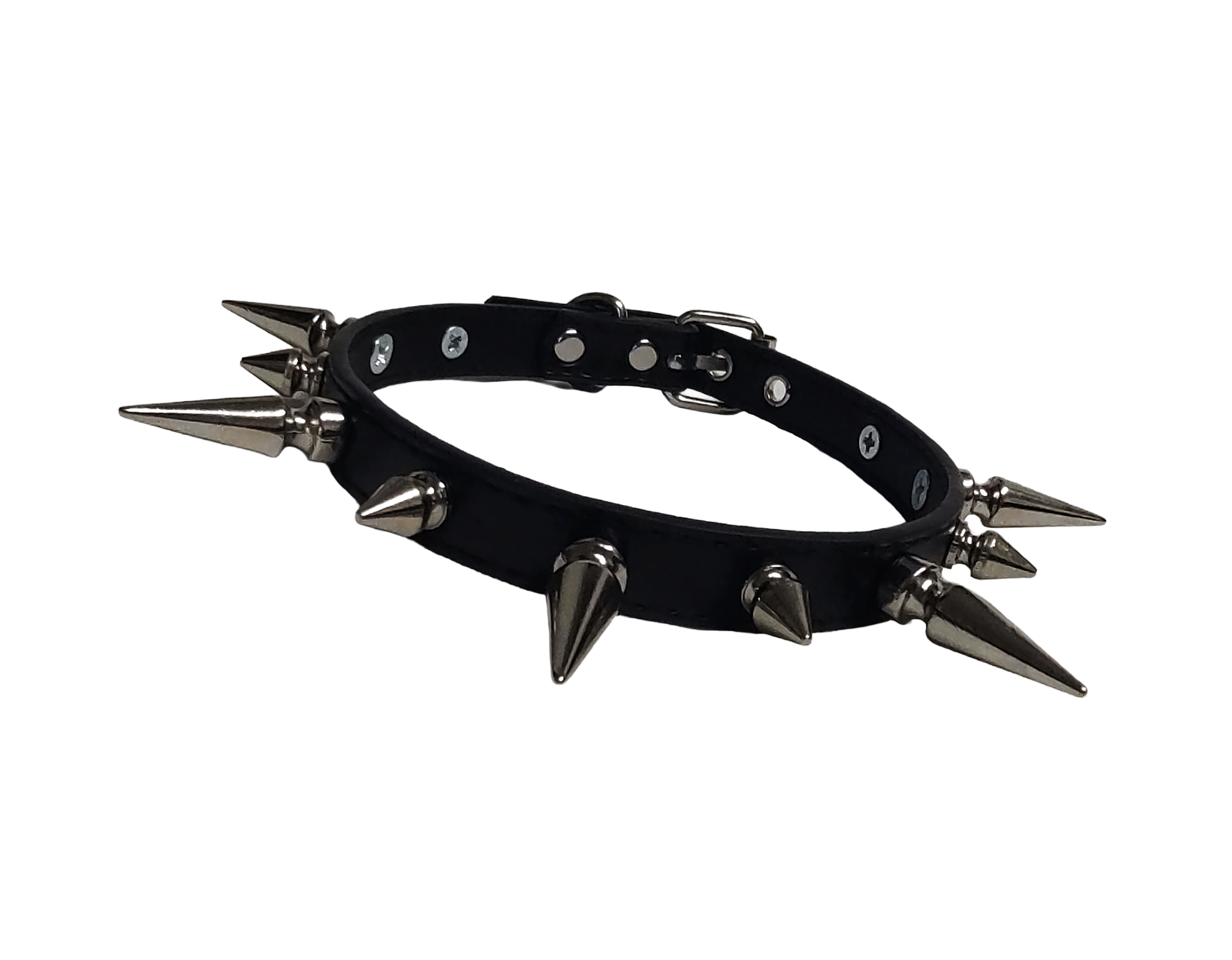 Ruinspire Collar Classic Spiked Collar - Black Faux Leather Collar with Alternating Tree Spikes