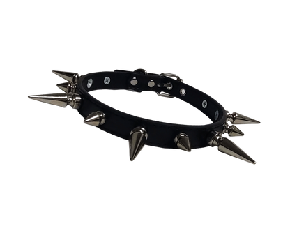 Ruinspire Collar Classic Spiked Collar - Black Faux Leather Collar with Alternating Tree Spikes