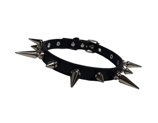 Ruinspire Collar Classic Spiked Collar - Black Faux Leather Collar with Alternating Tree Spikes
