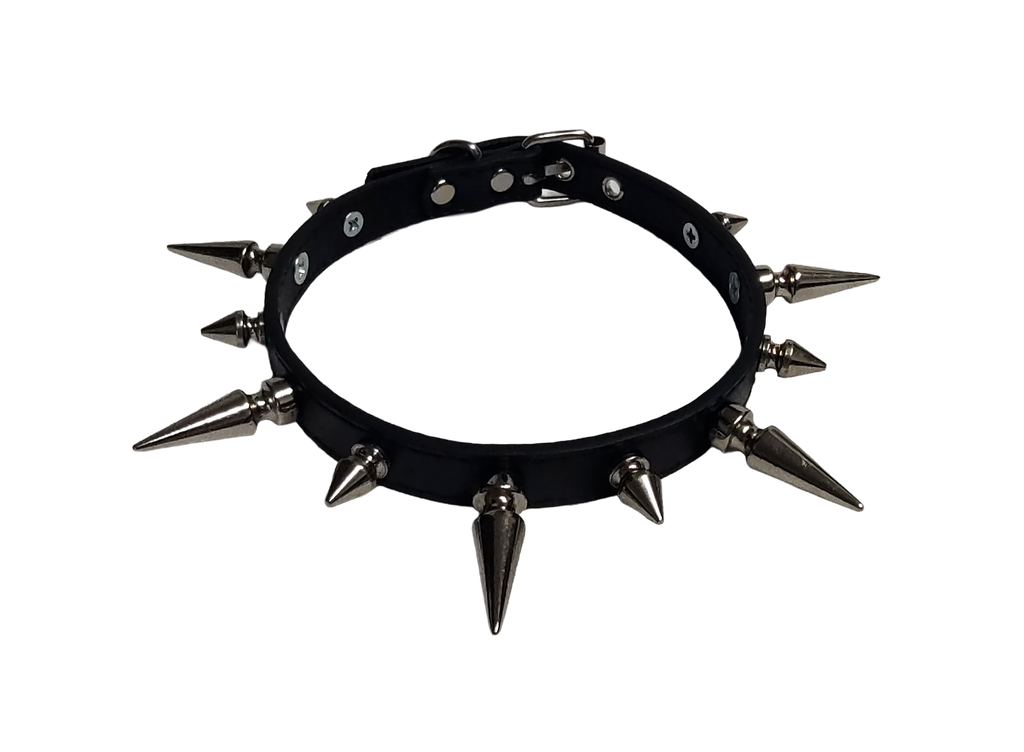 Ruinspire Collar Classic Spiked Collar - Black Faux Leather Collar with Alternating Tree Spikes