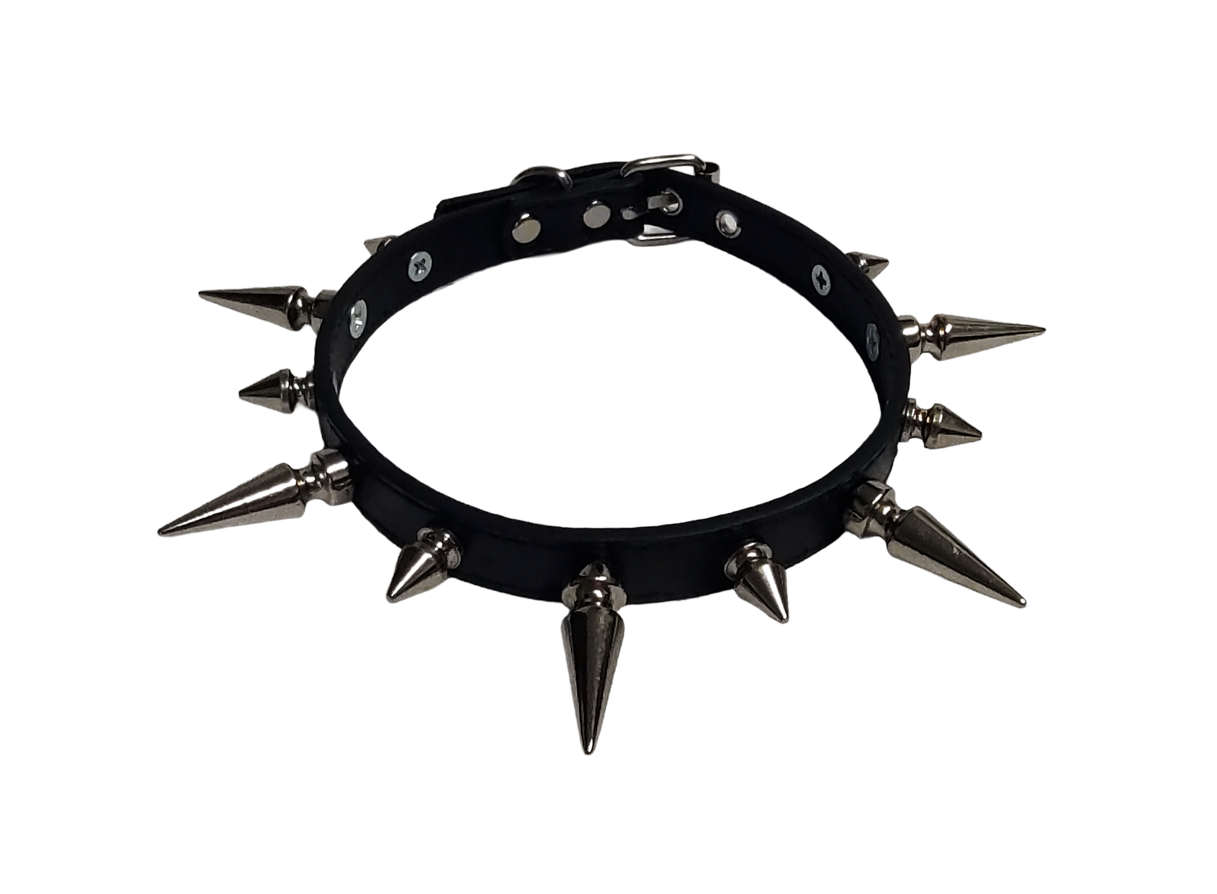 Ruinspire Collar Classic Spiked Collar - Black Faux Leather Collar with Alternating Tree Spikes