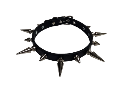 Ruinspire Collar Classic Spiked Collar - Black Faux Leather Collar with Alternating Tree Spikes