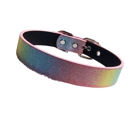 Glitter Faux Leather trans rainbow choker front view