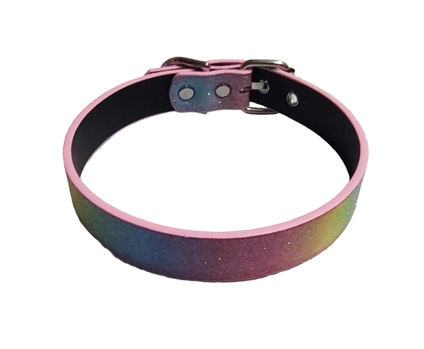 Glitter Faux Leather trans rainbow choker top view