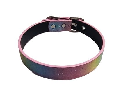 Glitter Faux Leather trans rainbow choker top view