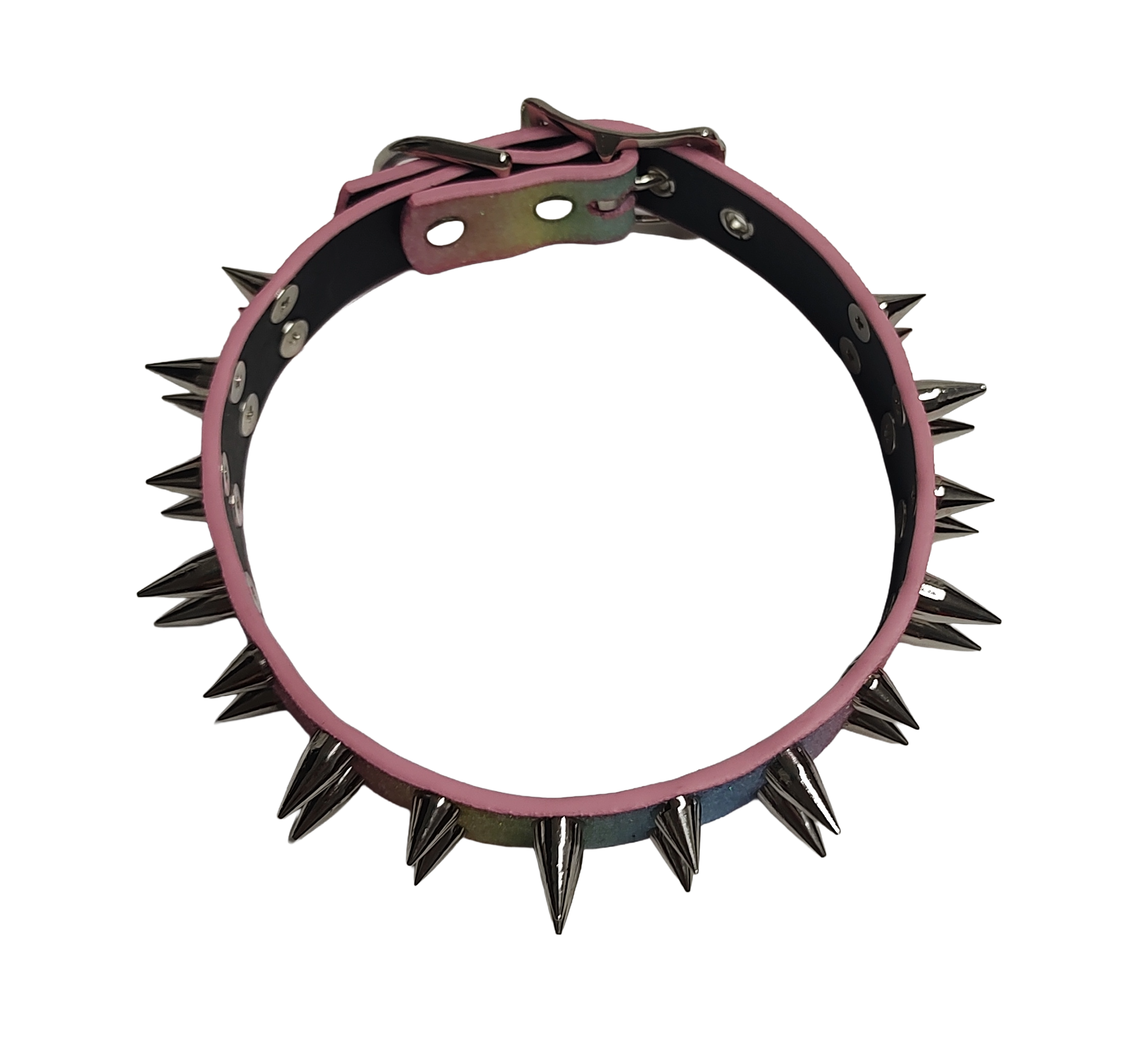SkyStripe Uprising Double Spiked Pride Collar - Faux Leather Pastel Rainbow Glittery Trans Spike Pride Choker Collar
