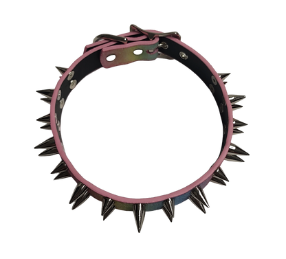 SkyStripe Uprising Double Spiked Pride Collar - Faux Leather Pastel Rainbow Glittery Trans Spike Pride Choker Collar