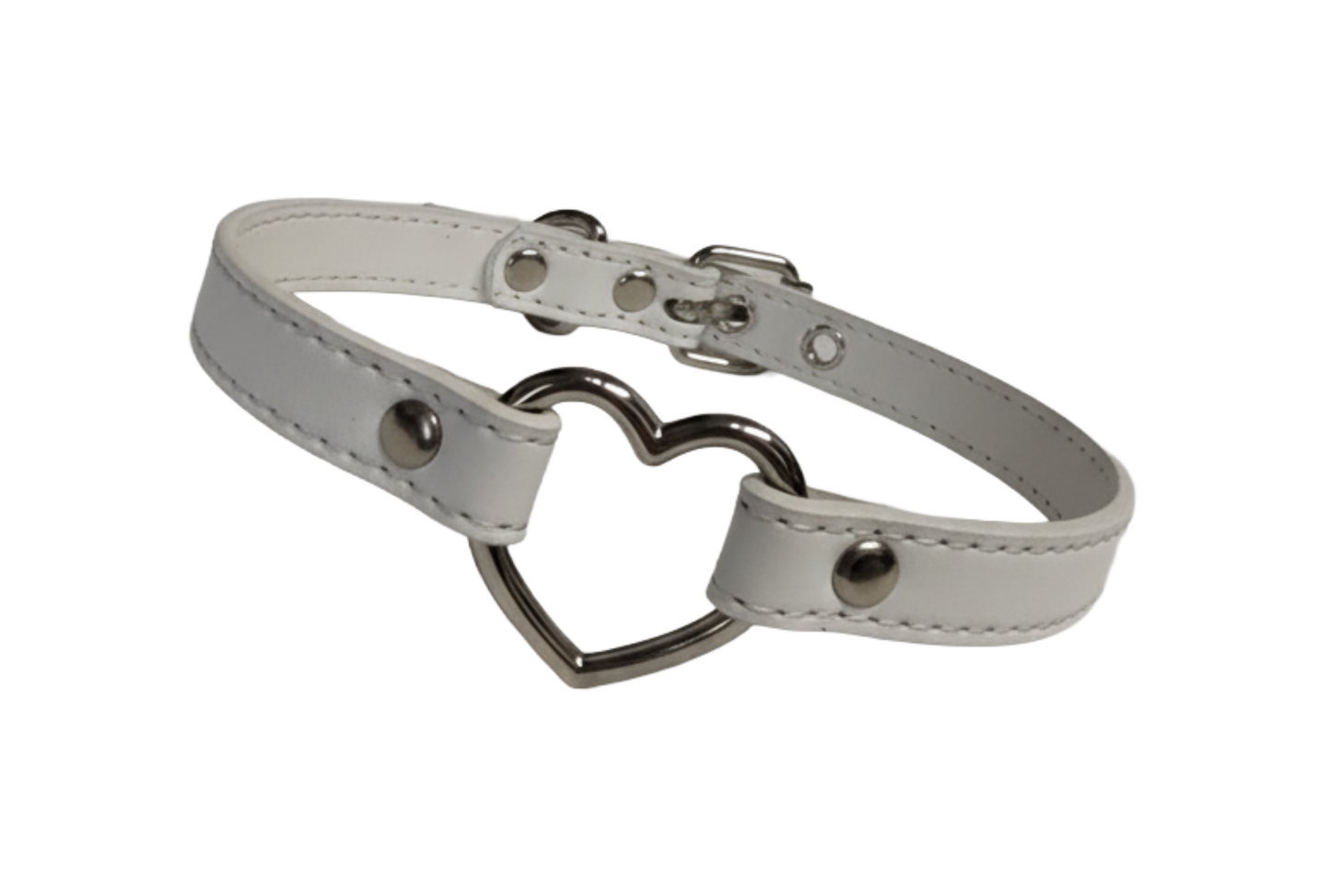 White faux leather heart ring choker collar front view