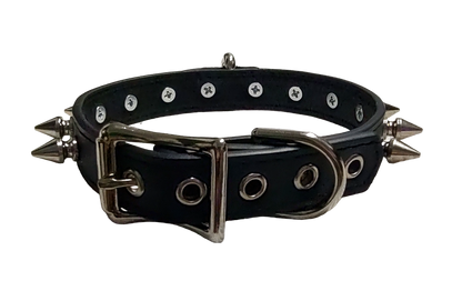 Black faux leather spike collar with front plate halter ring back view