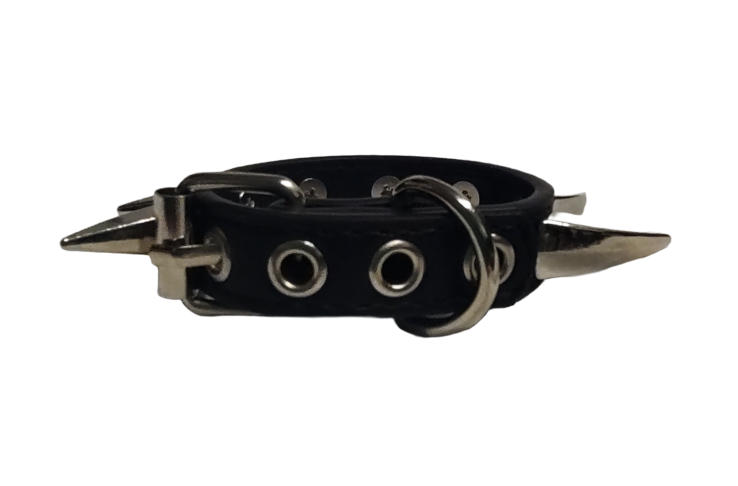 Black faux leather dragon claw spiked cuff bracelet back view