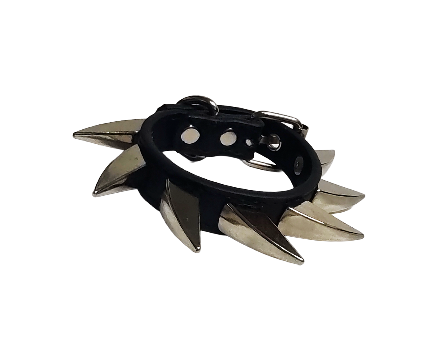 Black faux leather dragon claw spiked cuff bracelet front view