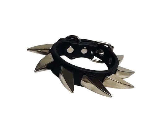 Black faux leather dragon claw spiked cuff bracelet front view