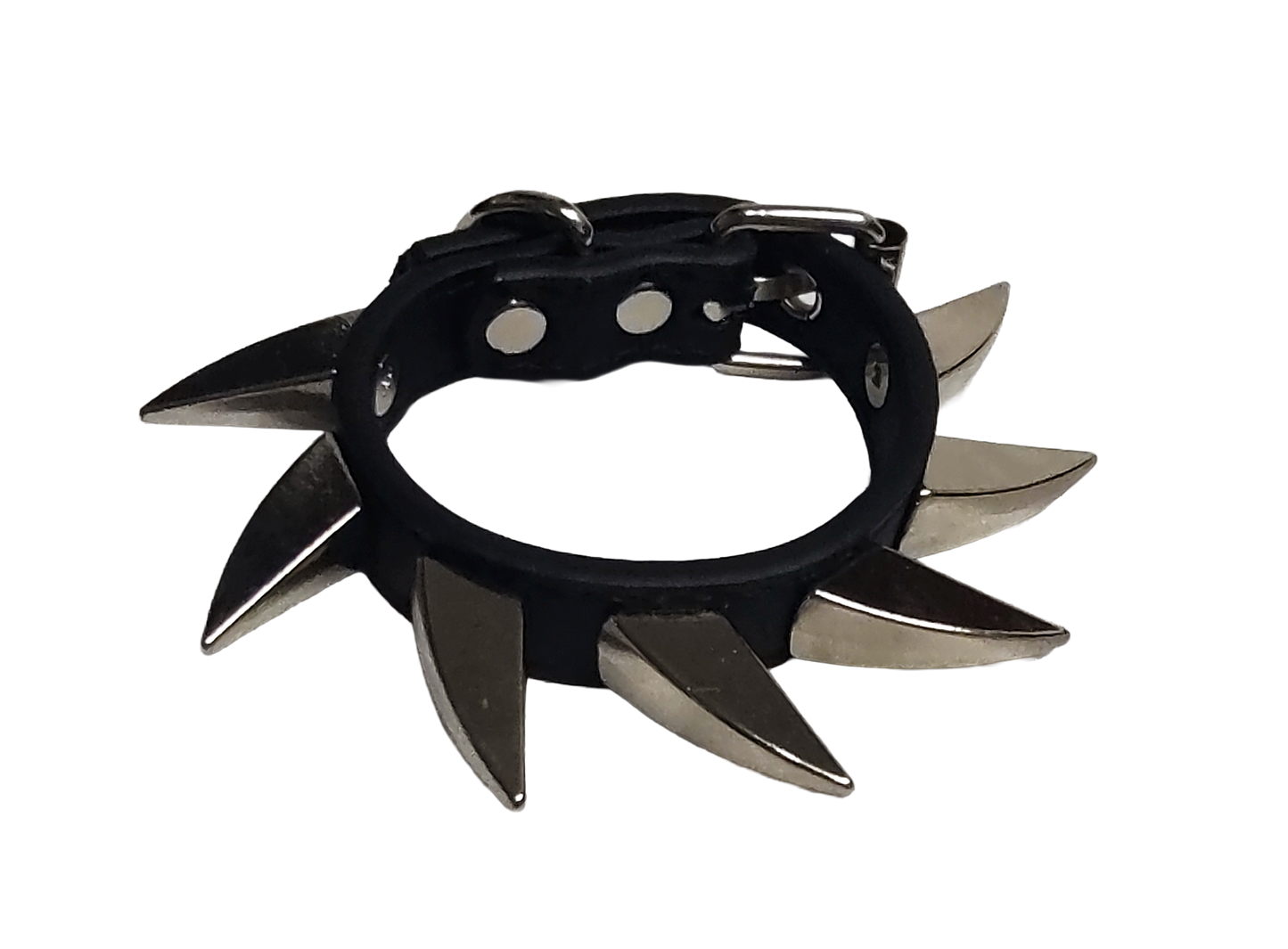 Black faux leather dragon claw spiked cuff bracelet top view