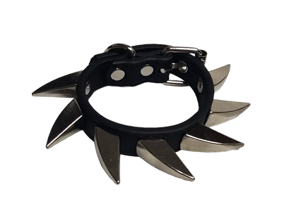 Black faux leather dragon claw spiked cuff bracelet top view