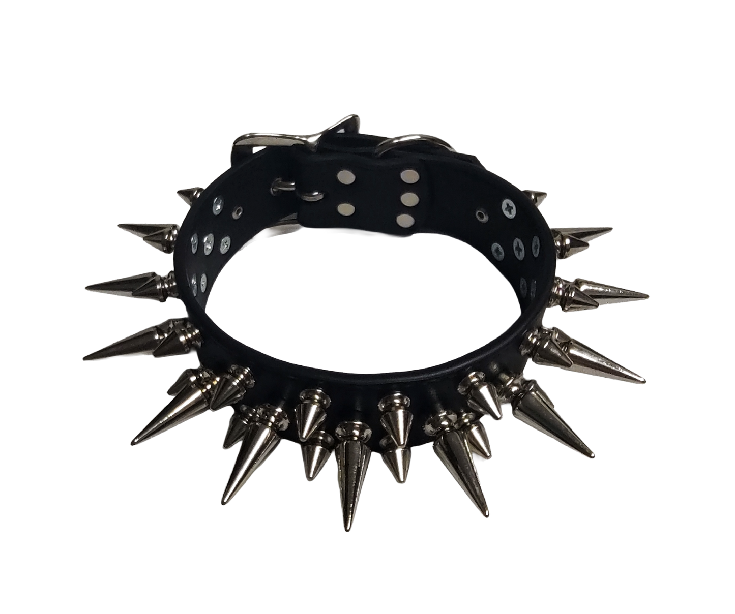 Wyvern Triple Spiked Collar - Black Faux Leather 3 Row Spike Choker Collar