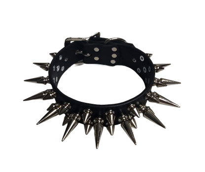 Wyvern Triple Spiked Collar - Black Faux Leather 3 Row Spike Choker Collar
