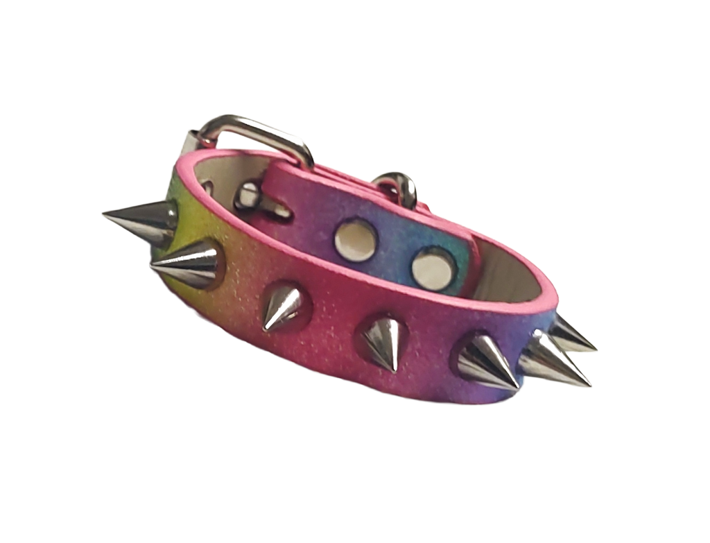 Rainbow single row spiked cuff bracelet front view