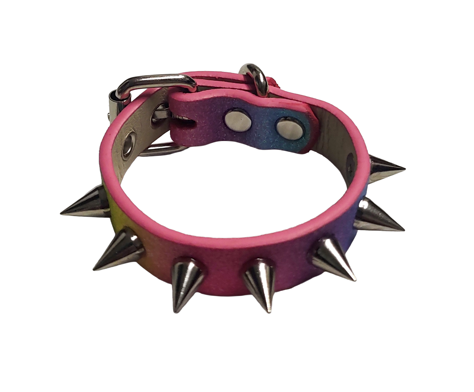 Rainbow single row spiked cuff bracelet top view