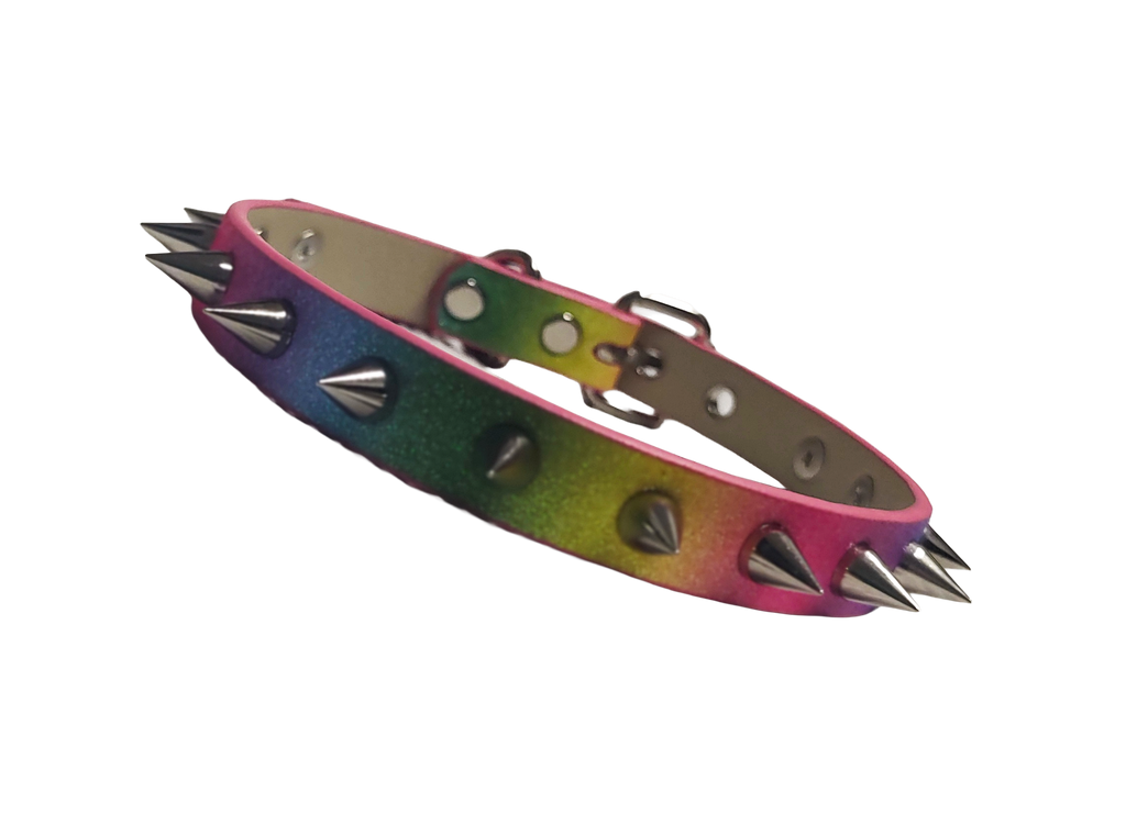 GlitterPuke & Revolt Rainbow Vegan Leather Spiked Collar