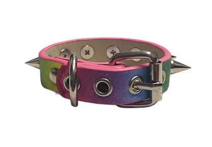 Rainbow single row spiked cuff bracelet back view