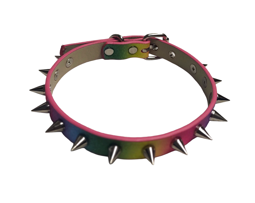 GlitterPuke & Revolt Rainbow Vegan Leather Spiked Collar