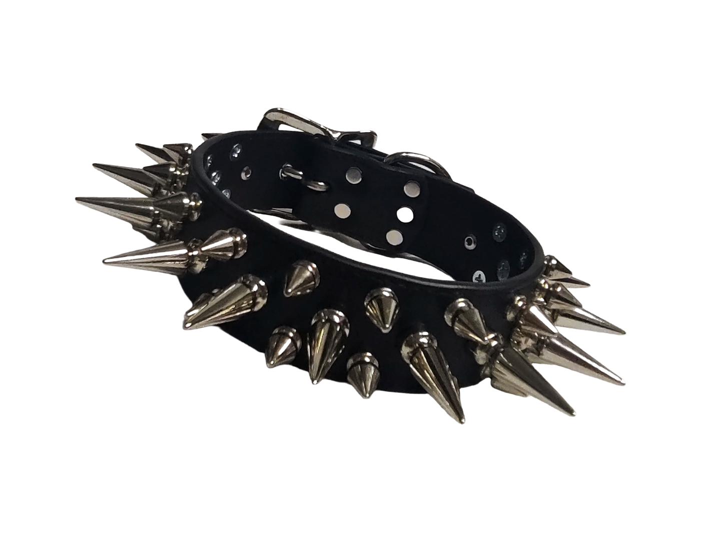 Wyvern Triple Spiked Collar - Black Faux Leather 3 Row Spike Choker Collar