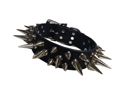 Wyvern Triple Spiked Collar - Black Faux Leather 3 Row Spike Choker Collar