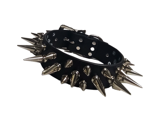 Wyvern Triple Spiked Collar - Black Faux Leather 3 Row Spike Choker Collar