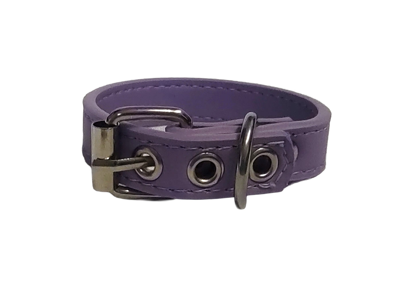 Pastel purple faux leather cuff bracelet with buckle and eyelets back iew