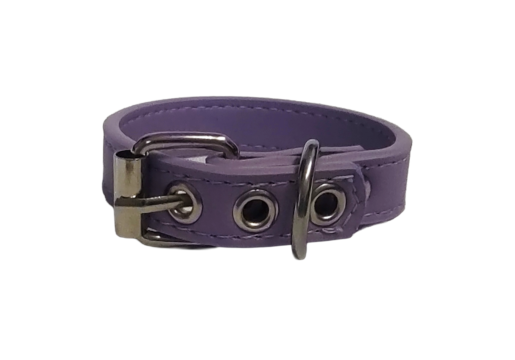 Pastel purple faux leather cuff bracelet with buckle and eyelets back iew