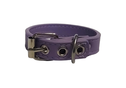 Pastel purple faux leather cuff bracelet with buckle and eyelets back iew