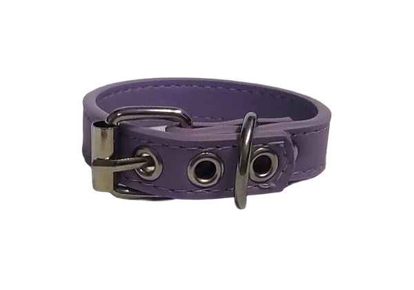 Pastel purple faux leather cuff bracelet with buckle and eyelets back iew