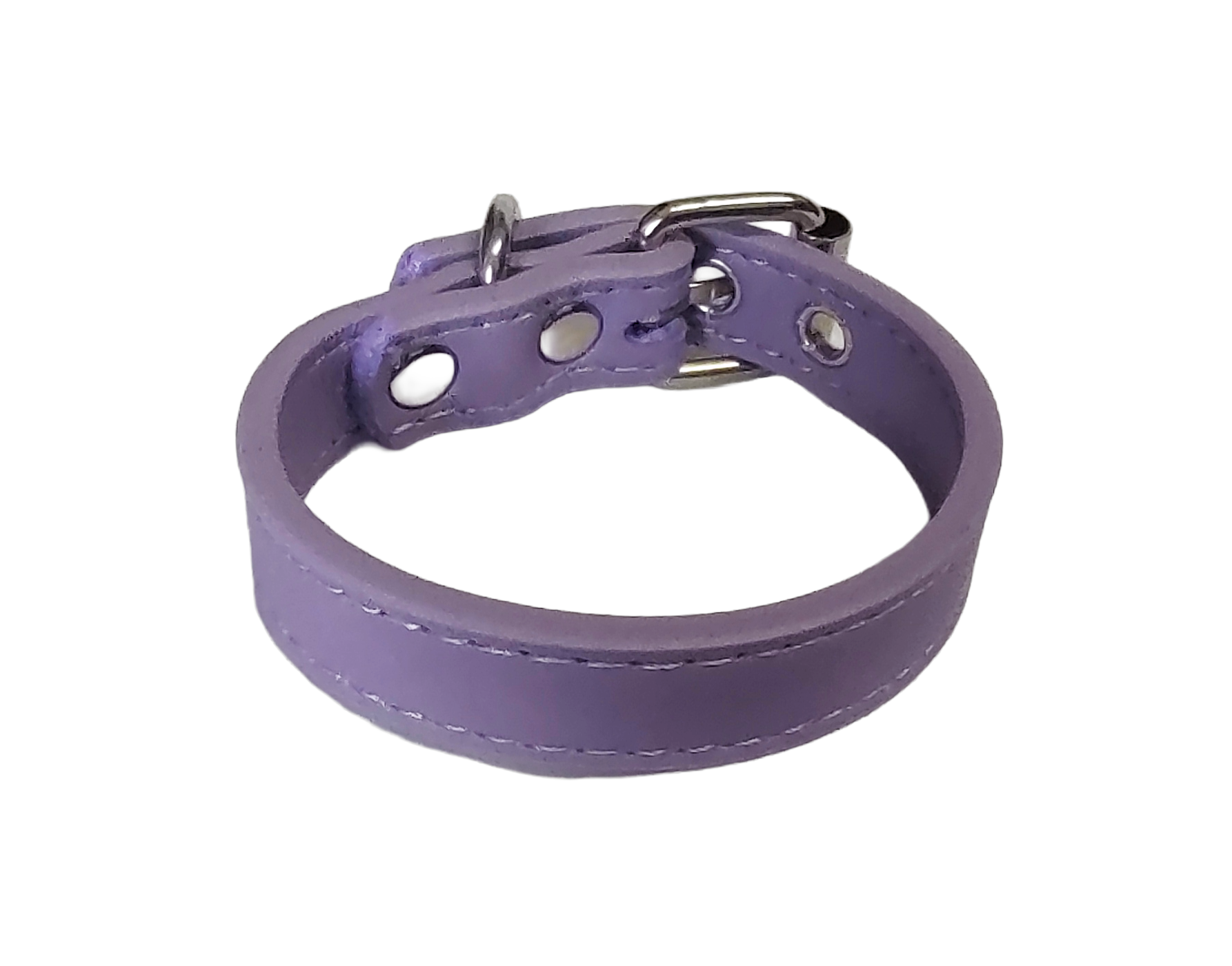 Pastel purple faux leather cuff bracelet with buckle and eyelets top view
